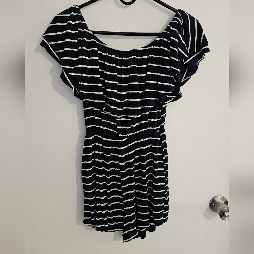 Sweet Love Navy and White Striped Romper
